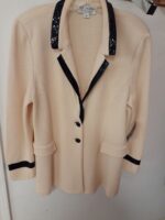 St John Bright White size 16 evening jacket with Black Paiette collar and sleeve ends trim.