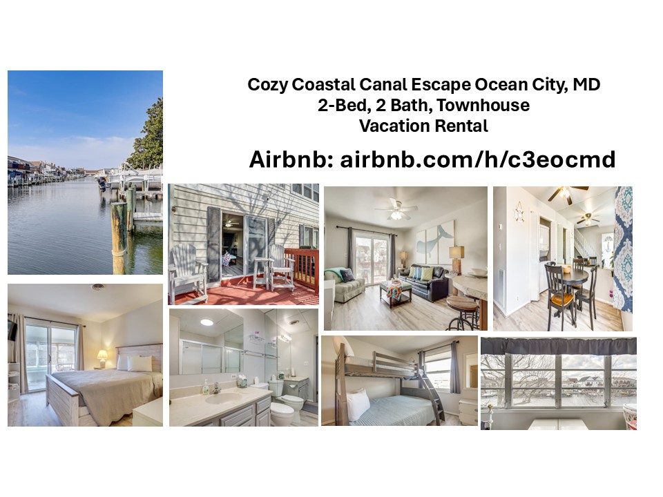 Cozy Coastal Canal Escape Ocean City Maryland